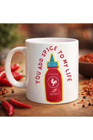 You Add Spice To My Life Yazılı Eğlenceli Porselen Kupa Model 16 - Sevgiliye Arkadaşa Özel Hediye Fincan Diğer