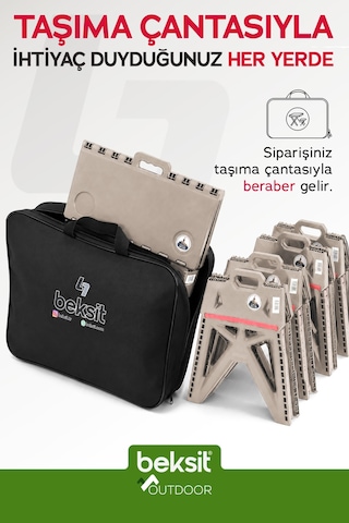 BEKSİT OUTDOOR Herkül Premium Katlanır Kamp Masa Takımı Seti (Çantalı-Bej)