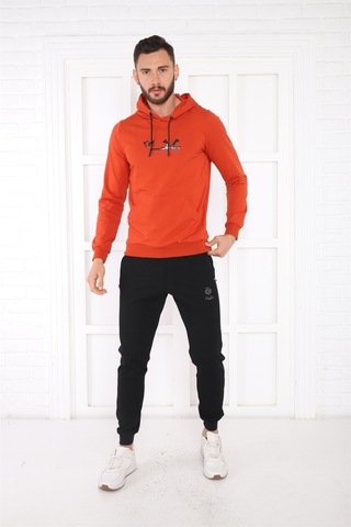 Escetic Spor Erkek Kiremit Cepli, Kapüşonlu Sweatshirt-4176