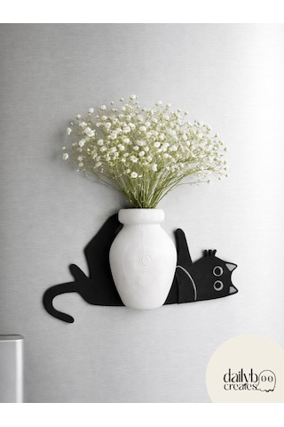 Kedi Bıyığı Toplayıcı Magnet-vazolu Buzdolabı Süs-2 Renkli Yatan Kedi Bıyığı Biriktirme Magnet Siyah