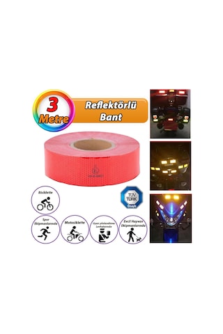 3 Mt Reflektörlü Reflektif Fosforlu Araç Oto Kamyon Şerit Bant Tüvtürk Onaylı Düz Kırmızı İkaz Bandı