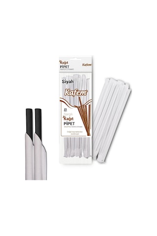 Kafem Sargılı Siyah Kağıt Pipet 19,5cm 25li X 10 Paket