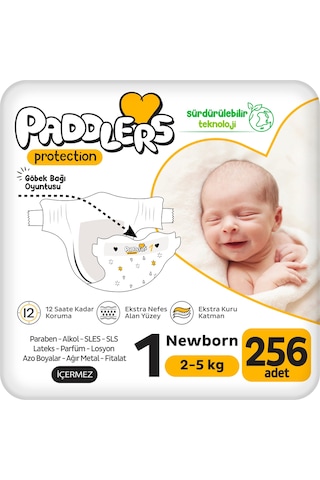 Protection Yenidoğan Bebek Bezi 1 Numara (2-5 Kg) 256 Adet – Ekstra Jumbo Set