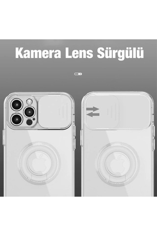 Hepsi Ally iPhone Uyumlu 13 Pro 6.1inç Kılıf Sürgülü Kamera Lens Korumalı Yüzük Standlı Silikon Kılıf- 5775 Najmad Yeşil
