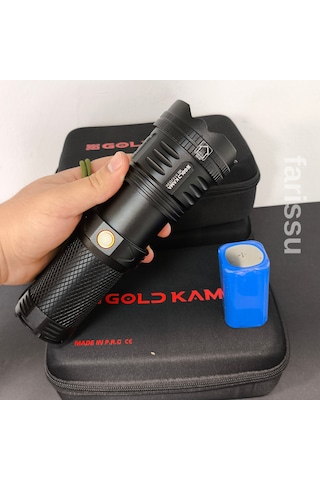 Gold 100W Şarjlı El Feneri 39800 Mah Pil, 3000M Menzil, Süper Parlak Led Siyah
