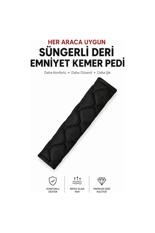 Her Araca Uygun Suni Deri - Süngerli Emniyet Kemer Pedi Siyah-siyah