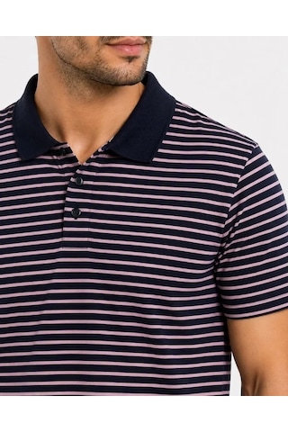 Defymoda Erkek Pike Kumaş Gül Kurusu Çizgili Polo Yaka Tişört Kısa Kol T-shirt - Siyah