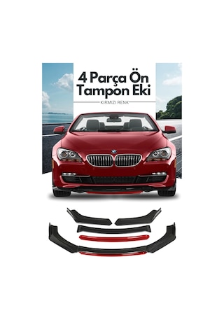 4 Parça Ön Lip Universal Ön Tampon Eki Piano Black Kırmızı Renk
