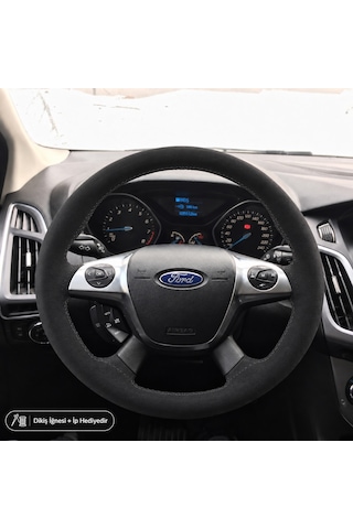 Ford Focus 3 Direksiyon Kılıfı Alcantara Süet Monza Black Serisi Siyah 2011-2018