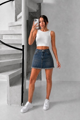Bluemarlin Etek Püskül Kısa/mini Kahve Tint Kot Etek Kahve Tint İşlemli