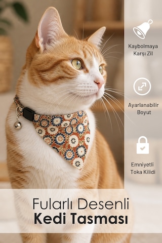 Kiwi Kpo-10410c Fularlı Karışık Desenli Çıngıraklı Kedi Tasması Diğer