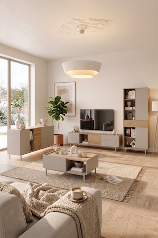 Yurudesign Sedra Tv Ünitesi Orta Sehpa Konsol Kitaplık 4'lü Set Ahşap Ayaklı Sepet-kumsal Sd11-cs