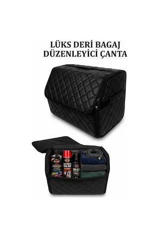 Oto Bagaj Organizeri Kapitone Deri Çanta Siyah Renk