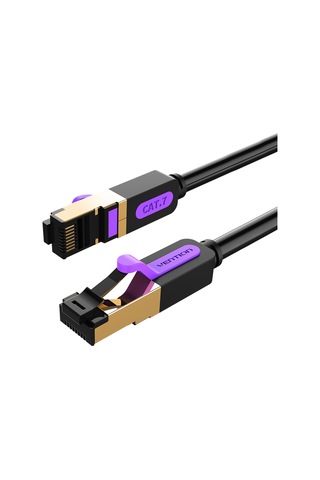 Springsun Vention Cat7 Sstp Ethernet Kablosu Altın Kaplamalı Twited Kablo Pvc Yumuşak Kablo Ofis Ev Net Bar Otel Siyah 1m