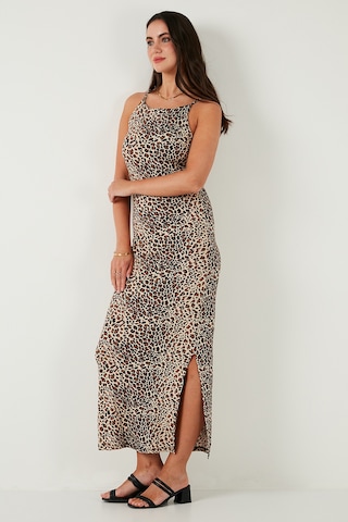 Lela Slim Fit Yırtmaç Detaylı Midi Boy Bayan Elbise 5866224 Leopar