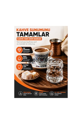 Dmr Home 6'lı Kahve Yanı Üzüm Bardak Mini Cam Su Bardağı Şeffaf Kahve Sunum Bardağı