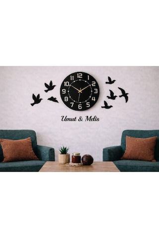 Duvar Saati 40 Cm Modern Ve Şık Tasarım Kuşlar 8 Adettir No144 Çok Renkli