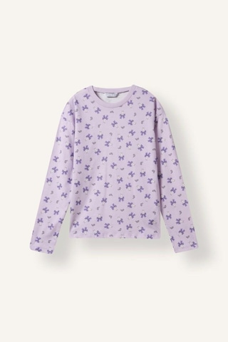 Defacto Uzun Kollu Üst Elastik Bel Alt Kelebek Desenli 2li Pijama Takımı Kız Çocuk I6090a826wnpr143 Mor-pr143