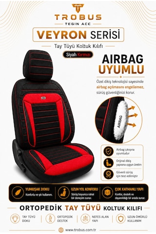 Chevrolet Cruze 2009 Sonrası Uyumlu Veyron Serisi Siyah Kırmızı Tay Tüyü Koltuk Kılıfı