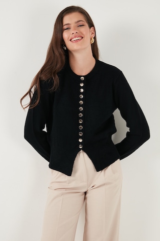 Lela Premium Comfort Fit Yuvarlak Yaka Crop Triko Bayan Hırka 680Hi00164 Siyah