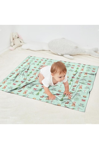 Noel Desenli Bebek Battaniyesi 40x30 İnç, Polar, Yumuşak, Hafif Ve Kalın Noel Çorap Ayısı