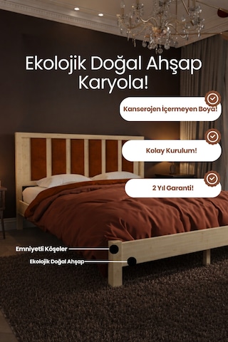 Renazzo Ori On Kiremit Rengi Puf Başlıklı Masif Ahşap Natürel 180x200 Natürel - 180 X 200