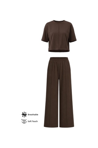 Cottonhıll Premium - Sway Collection Kahverengi Modal Nervür Dikiş Detay Kadın Eşofman Takımı
