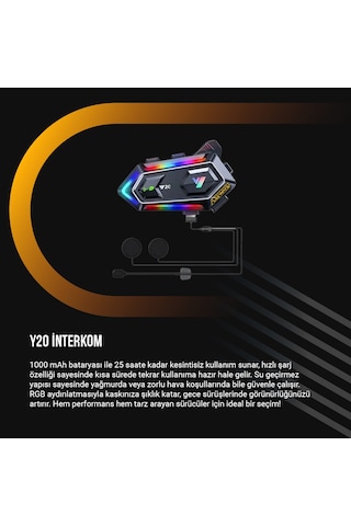 Leeways Y20 Bt5.3 Motosiklet Kask Kulaklık Intercom Işıklı Motorsiklet Interkom