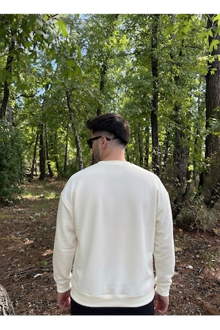 Erkek Oversize Bisiklet Yaka Geniş Kesim Sweatshirt Beyaz