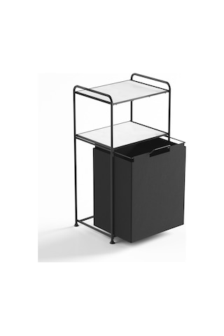 2 Katlı Çamaşır Sepeti Kirli Sepeti Beyaz Raflı Banyo Dolabı Banyo Düzenleyici Organizer Mat Siyah Mg100 Siyah