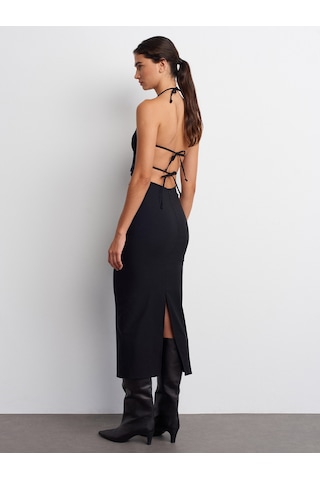 Dilvin 91518 Halter Yaka Midi Elbise-siyah Siyah