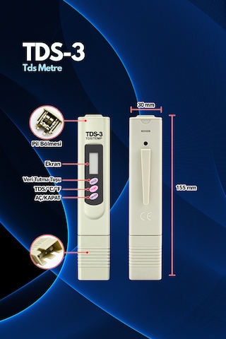 Tds-3 Dijital Su Kalitesi Ölçüm Cihazı Tds Ve Sıcaklık Ölçer Beyaz
