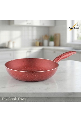 24 Cm Granit Tek Saplı Tava - Kırmızı Kırmızı