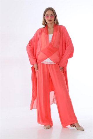 Bohem Stil Italyan Ipek Detaylı Oversize Kap Bluz- Wes Pantolon Takım-8789 Görsel