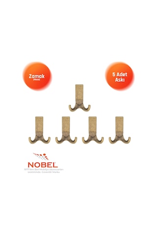 Best Lüks Askı, Metal, Vestiyer Askı, 121 Gr, Dolap Askılık, Duvar Askılığı, Antik Sarı Vidalı 5 Adet