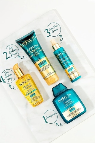Keratin & Argan Onarıcı Şampuan 300ml + Keratin Argan Saç Bakım Yağı + Saç Kremi+onarıcı Sıvıyağ