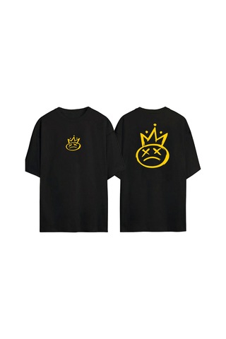 Thewert Unisex Siyah Smile Baskılı Oversize T-shirt