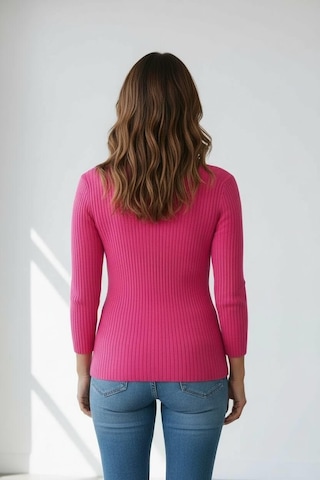 Miss Poem Kadın Fuşya Fitilli Balıkçı Yaka Slim Fit Triko Kazak Fuşya