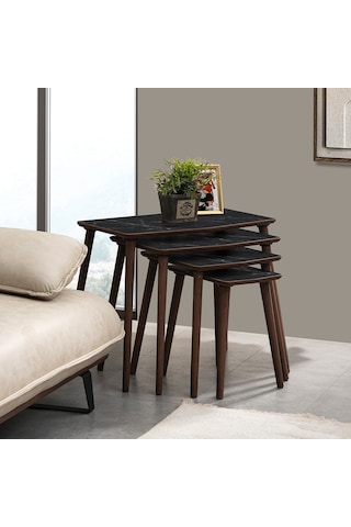 Vovvahome Vega 4lü Dörtlü Mdf Ahşap Zigon Sehpa - Siyah Mermer