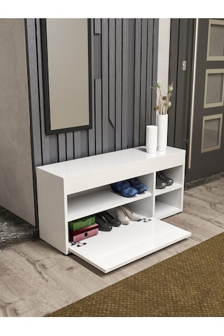 Ayakkabılık Çok Amaçlı Kapaklı Dolabı 90 Cm Modern Ayakkabı Dolabı Raflı Organizer 189 Beyaz Çok Renkli