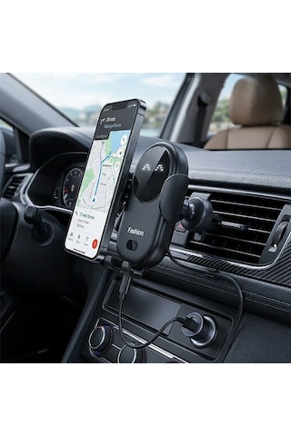Mega Oto Market Premium Siyah Kablosuz Araç Telefon Tutucu 15w Hızlı Şarj Otomatik Açılır Sensörlü S11
