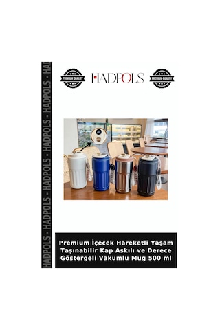 Premium İçecek Hareketli Yaşam Taşınabilir Kap Askılı Ve Derece Göstergeli Vakumlu Mug 500 Ml Çok Renkli