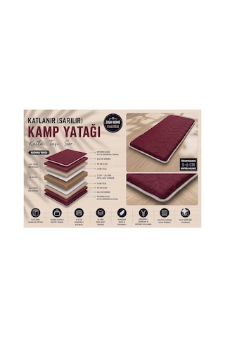 Bordo Taşınabilir Katlanır Yatak Karavan Kamp Yatağı Anne Yanı Yer Yatağı 160 X 200 Bordo