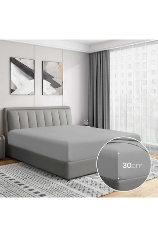 Soley Jersey %100 Pamuk Çift Kişilik 140 X 200 Lastikli Çarşaf Gri