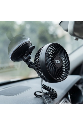 Araç İçi Vantilatör Vantuzlu Döner Başlıklı Tekli Soğutucu Fan Siyah 12v 4,5 İnç