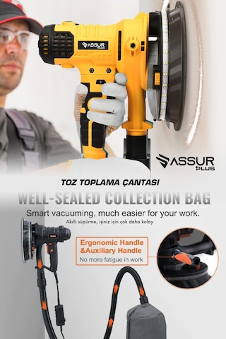 Assur ASR418-02-52 850 W Ledli Toz Emmeli Zımpara Makinesi Sarı