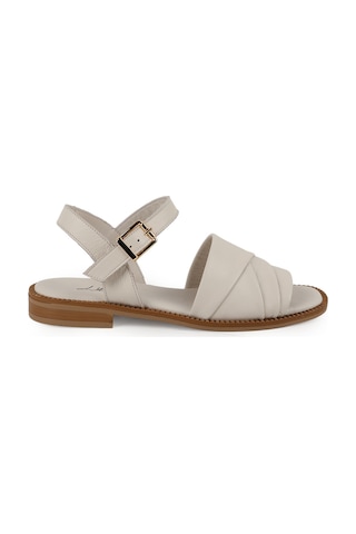 Libero L060.443 Geniş Çapraz Bantlı Ve Tokalı Bej Antik Deri Kadın Sandalet Kırık Beyaz