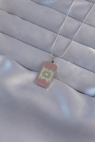 316l Çelik Gümüş Renk Pembe Mineli Ay Figür Tarot Kolye - Tj-bko9045 Çok renkli