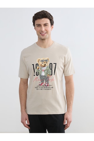 Lc Waikiki Lc Waıkıkı Gri Bisiklet Yaka Teddy Baskılı Erkek Şortlu Pijama Takımı
