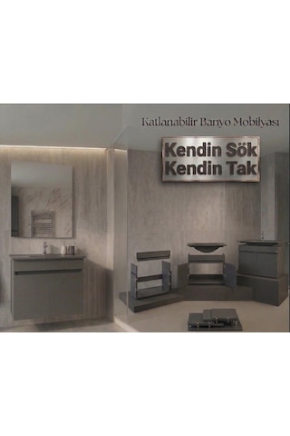 Creavit Flexio 65 Cm Katlanabilir Banyo Dolabı Antrasit Set